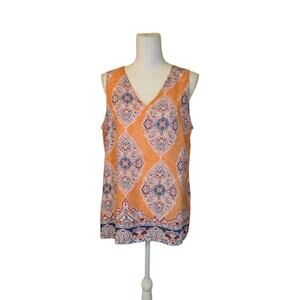 Rachel Zoe Sleeveless Top Women Size Large Orange Boho Casual Preppy Feminine